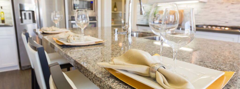 Clean Granite Countertops in a Kitchen Set for Brunch
