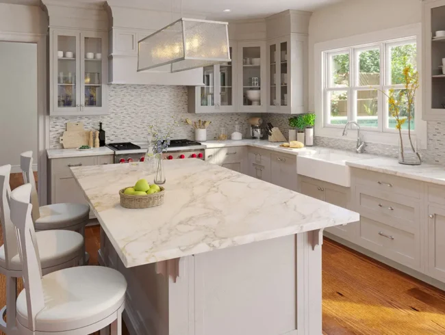 Cheap countertops in Florida modern white kitchen quartz island affordable stylish design look today