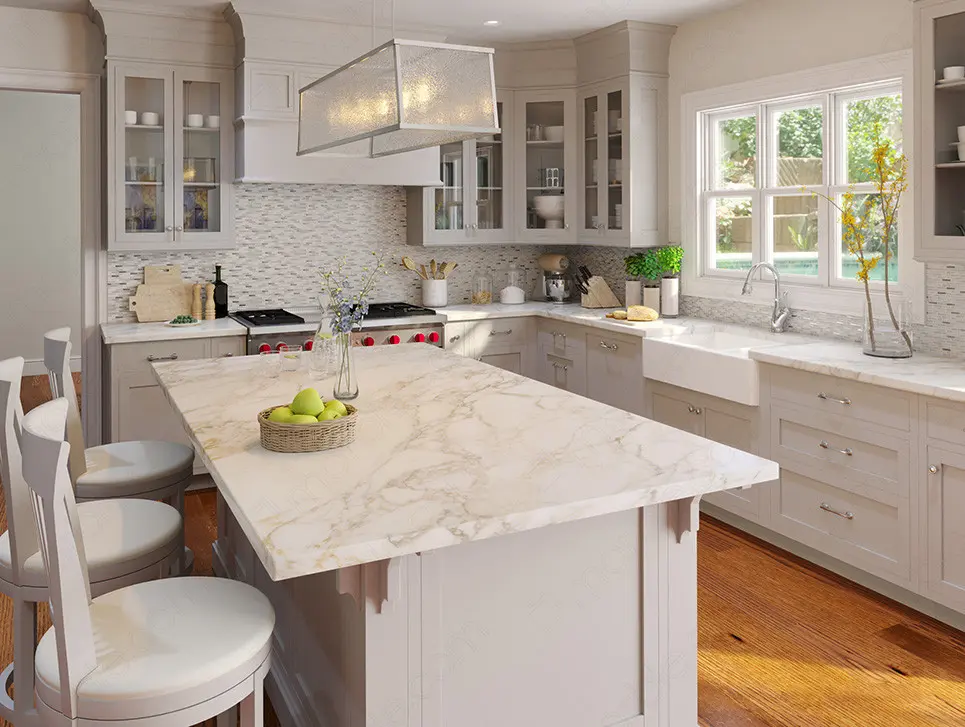 Cheap countertops in Florida modern white kitchen quartz island affordable stylish design look today