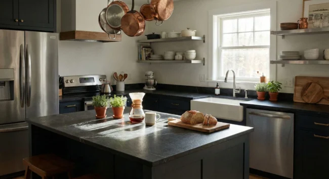Sleek black soapstone surfaces perfect for modern countertop finishes. Sleek black soapstone surfaces perfect for modern countertop finishes.
