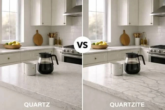 Visual guide highlighting the texture differences in Quartz vs Quartzite. Visual guide highlighting the texture differences in Quartz vs Quartzite.