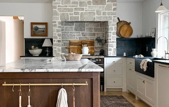 Beautiful rustic kitchen design featuring stylish two-toned countertops. Beautiful rustic kitchen design featuring stylish two-toned countertops.