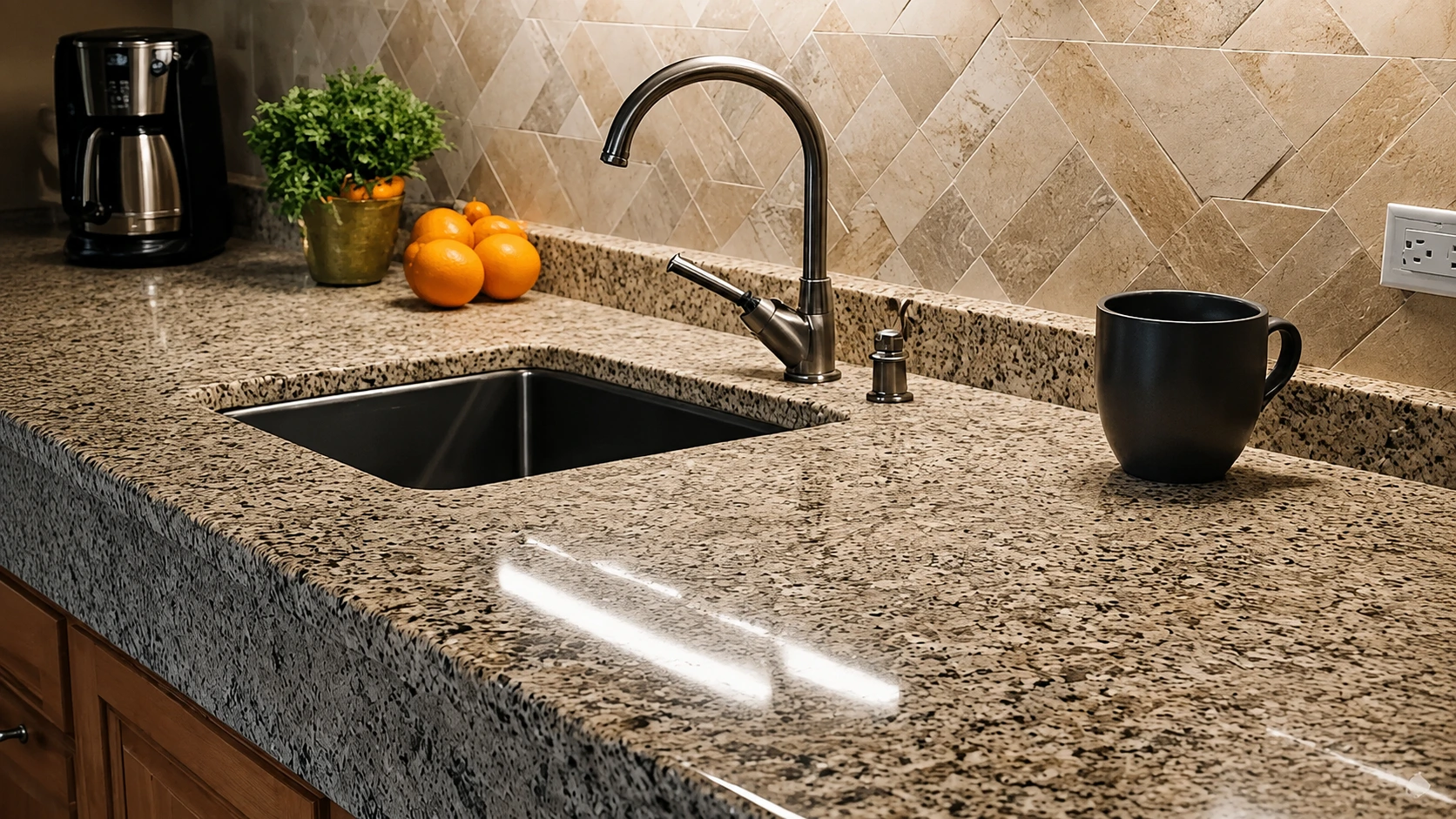 Fresh speckled granite kitchen surface showing it is time to Replace Your Countertops.