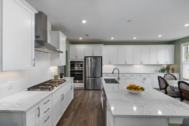 Modern kitchen with quartz surfaces addressing common countertop myths and facts.