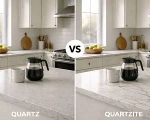 Visual guide highlighting the texture differences in Quartz vs Quartzite.