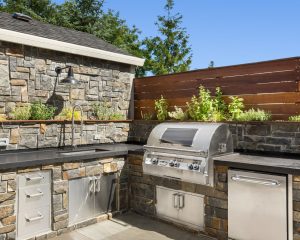 Outdoor kitchen with granite countertops