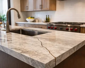 Countertop mistakes in Florida homes: cracked kitchen countertop from poor installation choices.