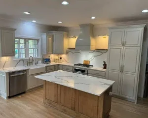 Modern kitchen showing quartz for ideal countertop stone selection.